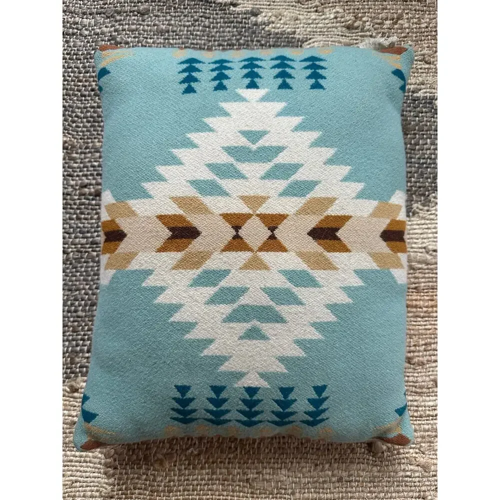 Vintage Rancho Arroyo Aqua Wool Pillow Southwestern throw blue beige 16x13”